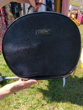Black Round Cosmetic Case - Elegant Travel Makeup Bag. LANCOME